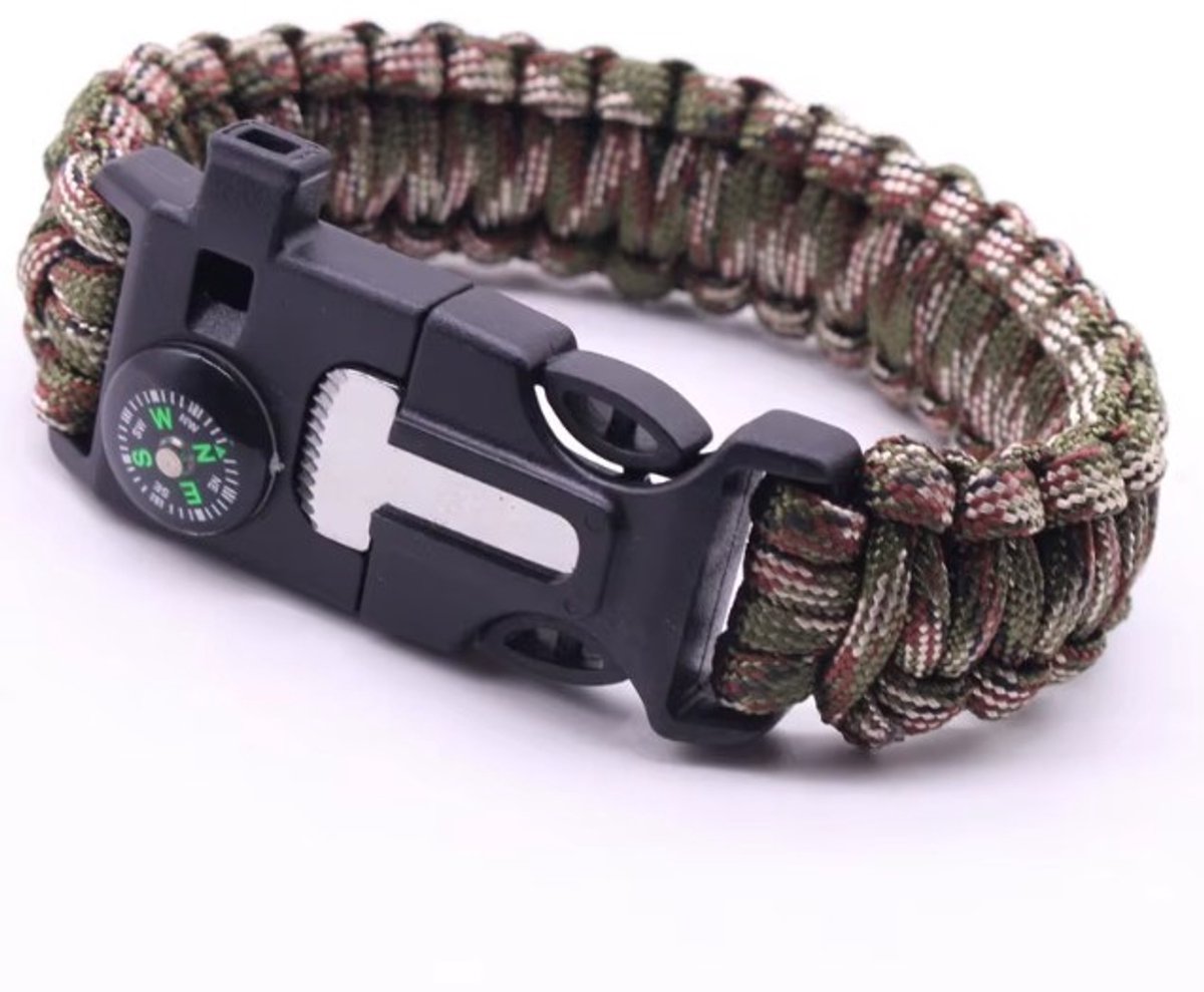 Go Go Gadget - Survival Armband - Comfortabel & Flexibel - met kompas - 2 stuks - Camo groen