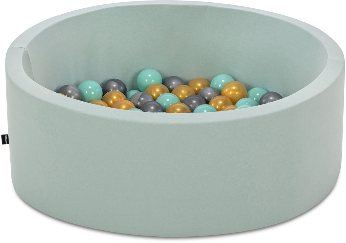 Asir ballenbak voor baby’s – mint – 150 ballen in goud, mint en grijs – 85 x 85 x 30 cm