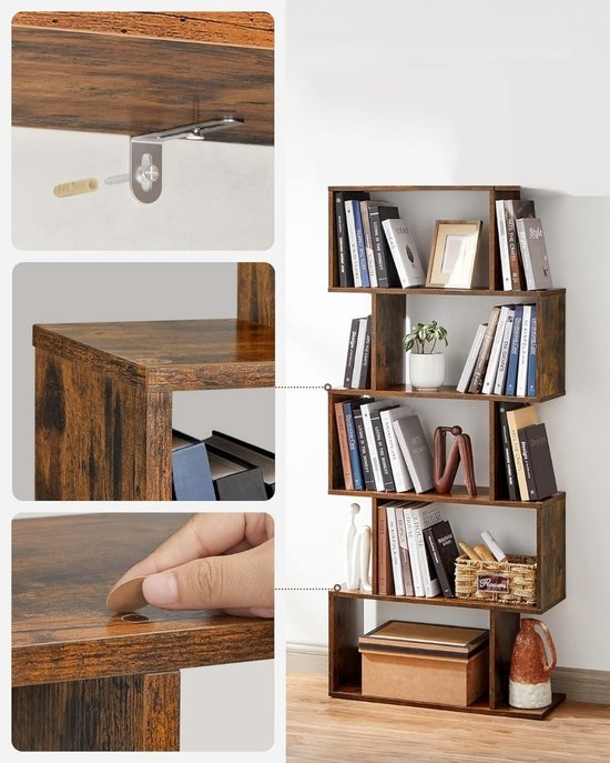 Hoppa! Boekenkast Vintage - Opbergkast - Rechthoekige Vakken - Kast Voor Boeken - Bruin - 70 x 24 x 159 (B x D x H)