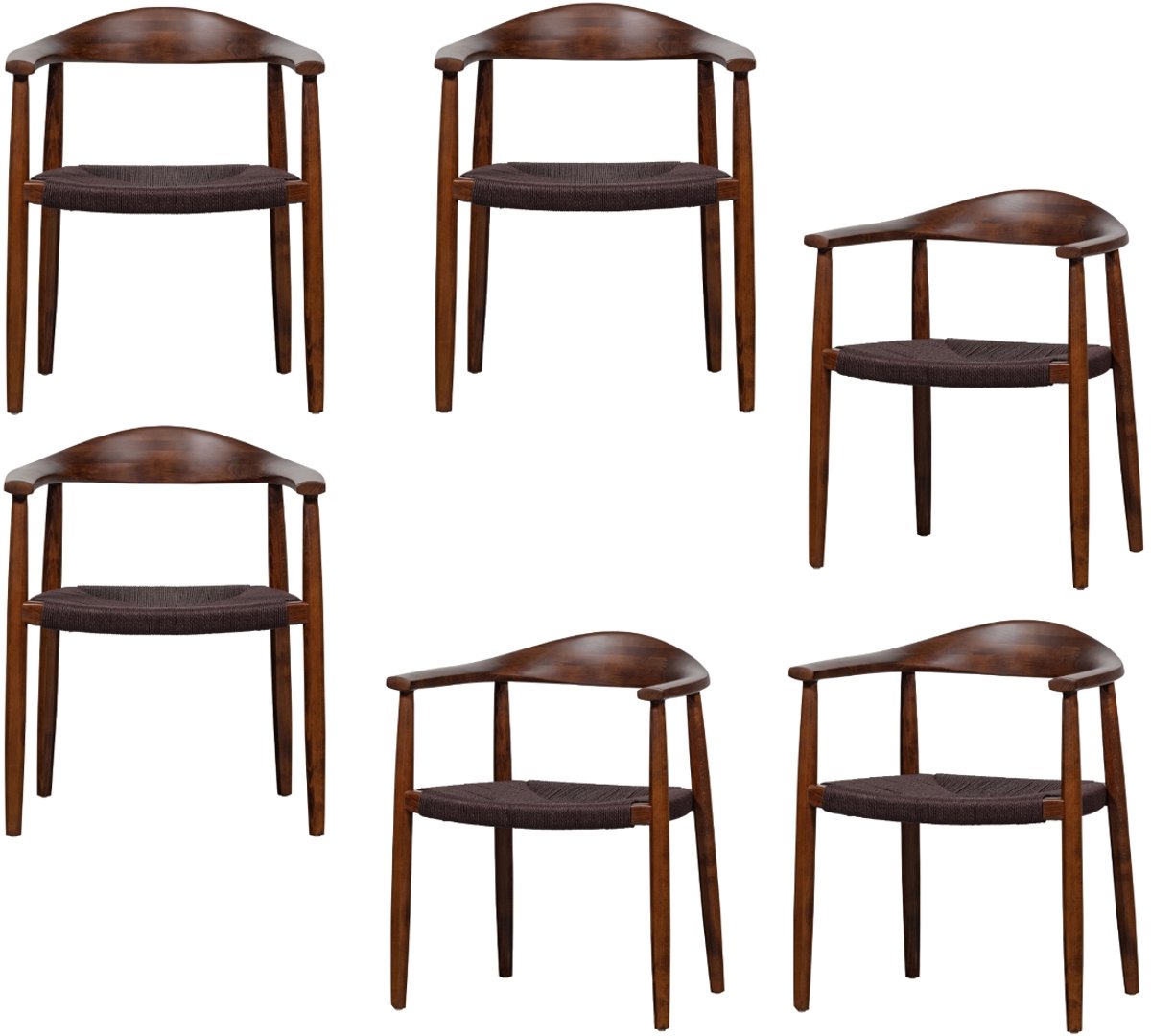 vtwonen Embrace Eetkamerstoelen - Beukenhout - Donkerbruin - Set van 6