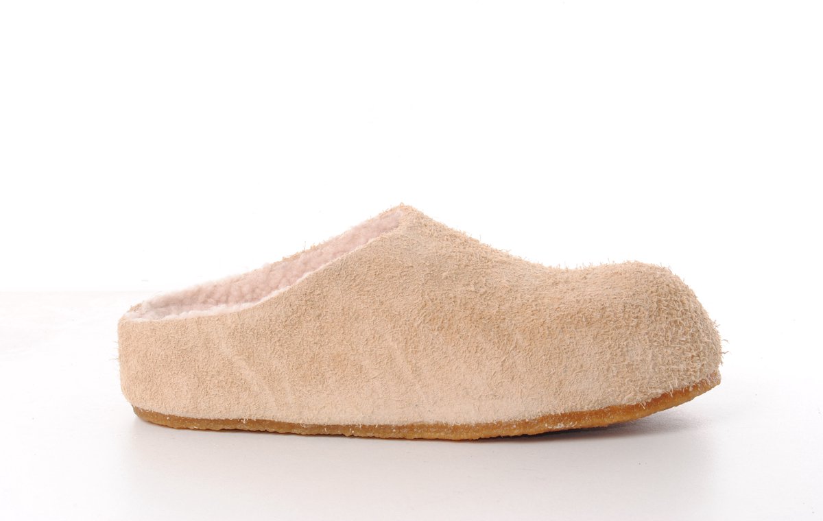 NAN-KU wol gevoerde dames slipper beige suède