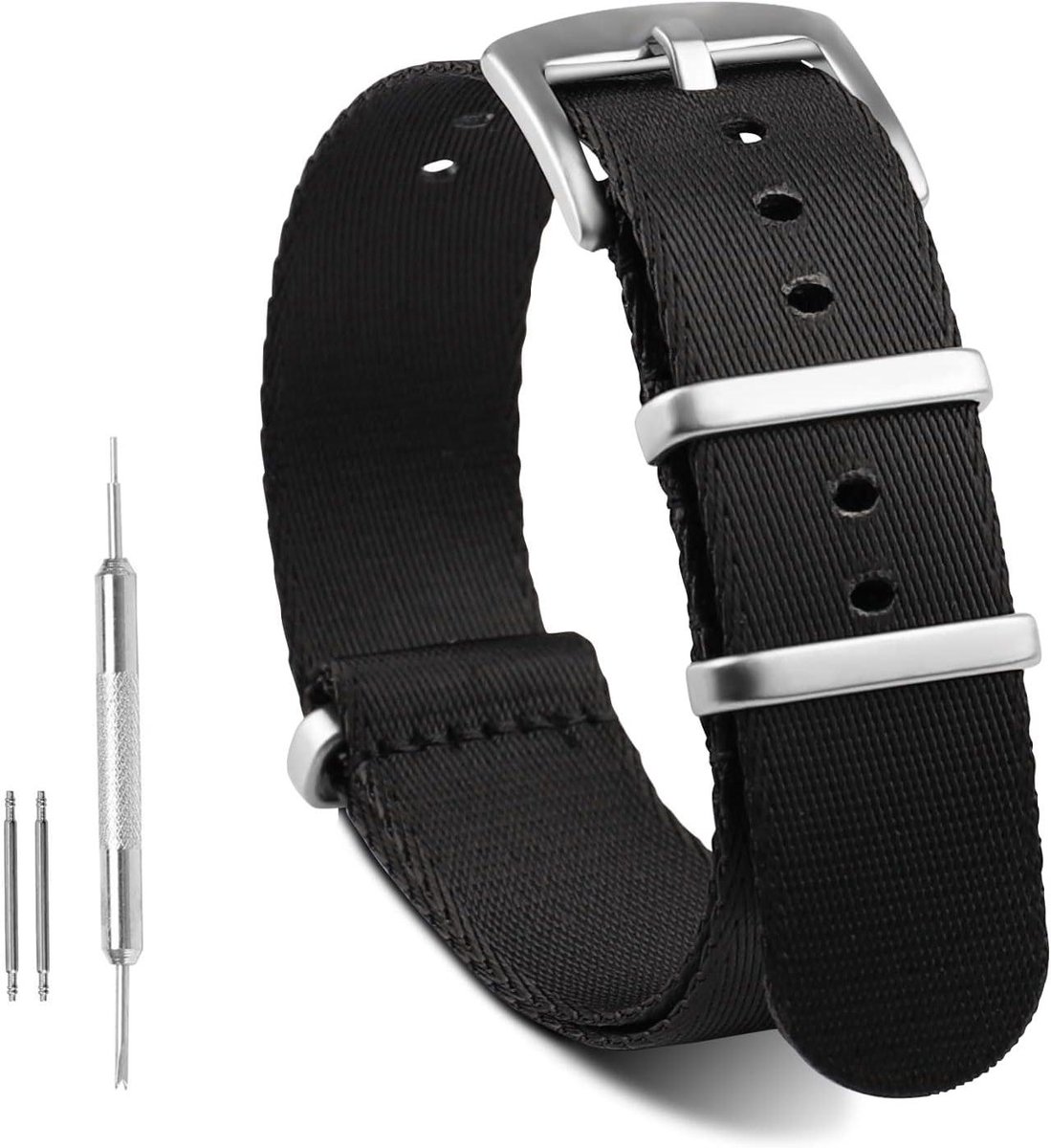 Allecto plus - Premium ballistisch nylon horlogeband 20 mm met roestvrijstalen gesp - Zwart, ademend en comfortabel met zoekwoorden: dames, heren.