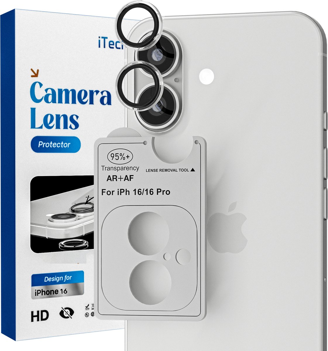 Camera Lens Screen Protector - Geschikt voor iPhone 16/16 Plus - 9H Bescherming - Transparant