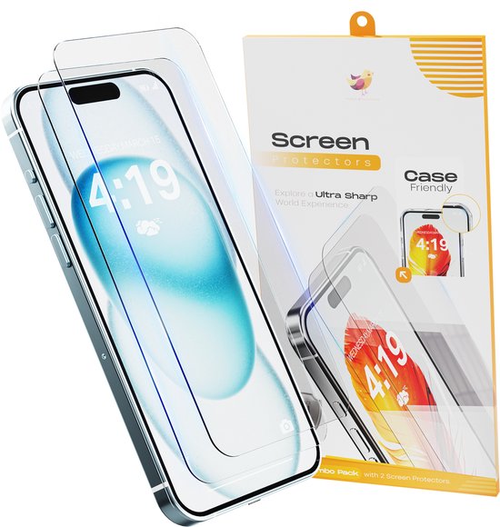 Protecteur d'écran iPhone 15 Plus Trempé Verre de protection trempé - 2 pièces de protection d'écran