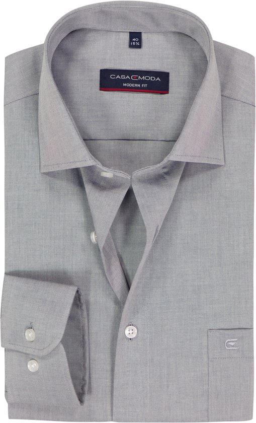 Casa Moda Chemise Unie Gris Argent Kent Coupe Moderne - 44