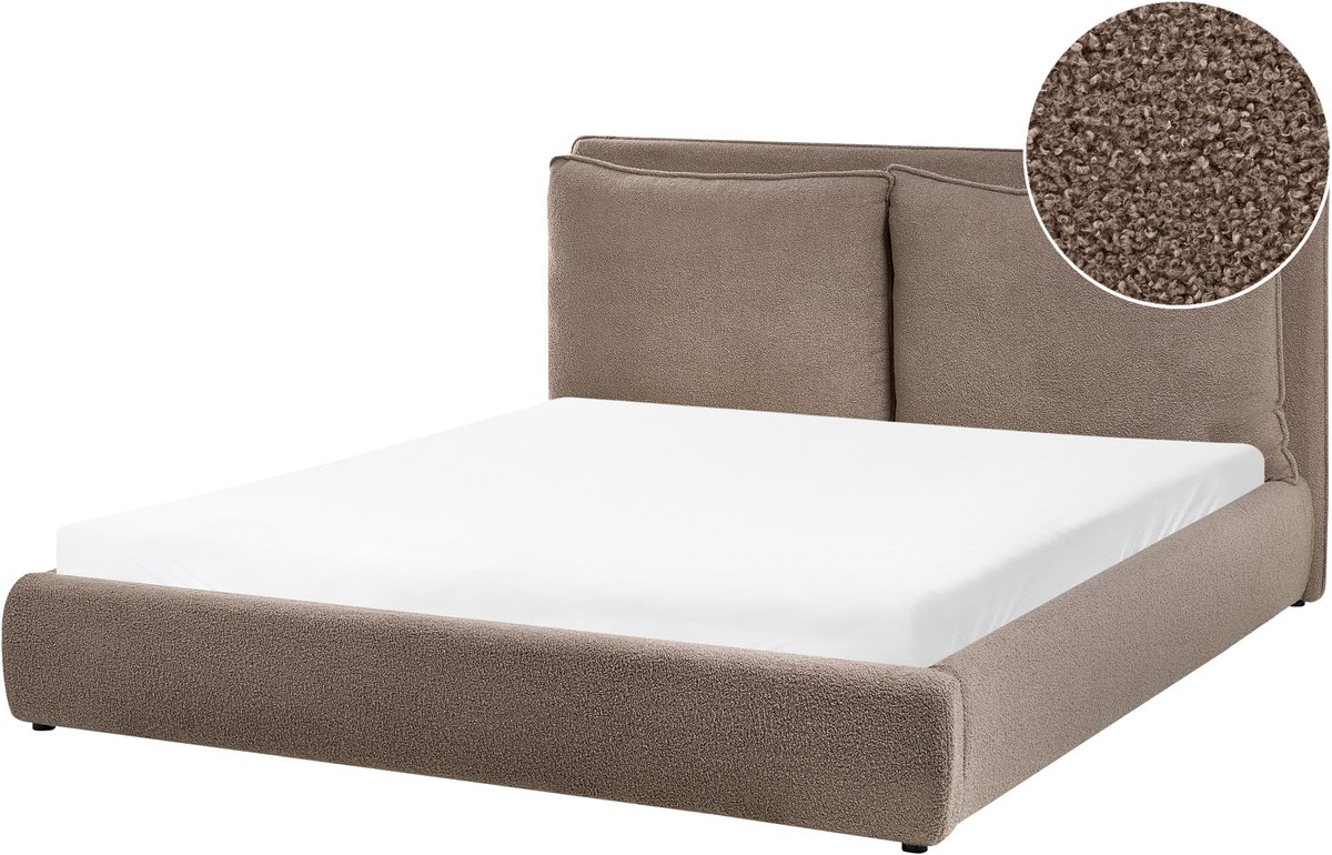 Beliani BAJONNA - Tweepersoonsbed - Bruin - 160 x 200 cm - Bouclé
