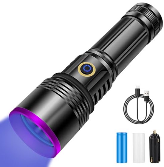 DARKDAWN UV Zaklamp 395nm Licht USB Oplaadbaar, Ultraviolet LED Zwartslicht Zaklampen Mini Wood's Lamp Draagbaar met Clip, Detector voor huisdier Urine, Barnsteen, Fluorescerende, Hars Curing, 2 Pak