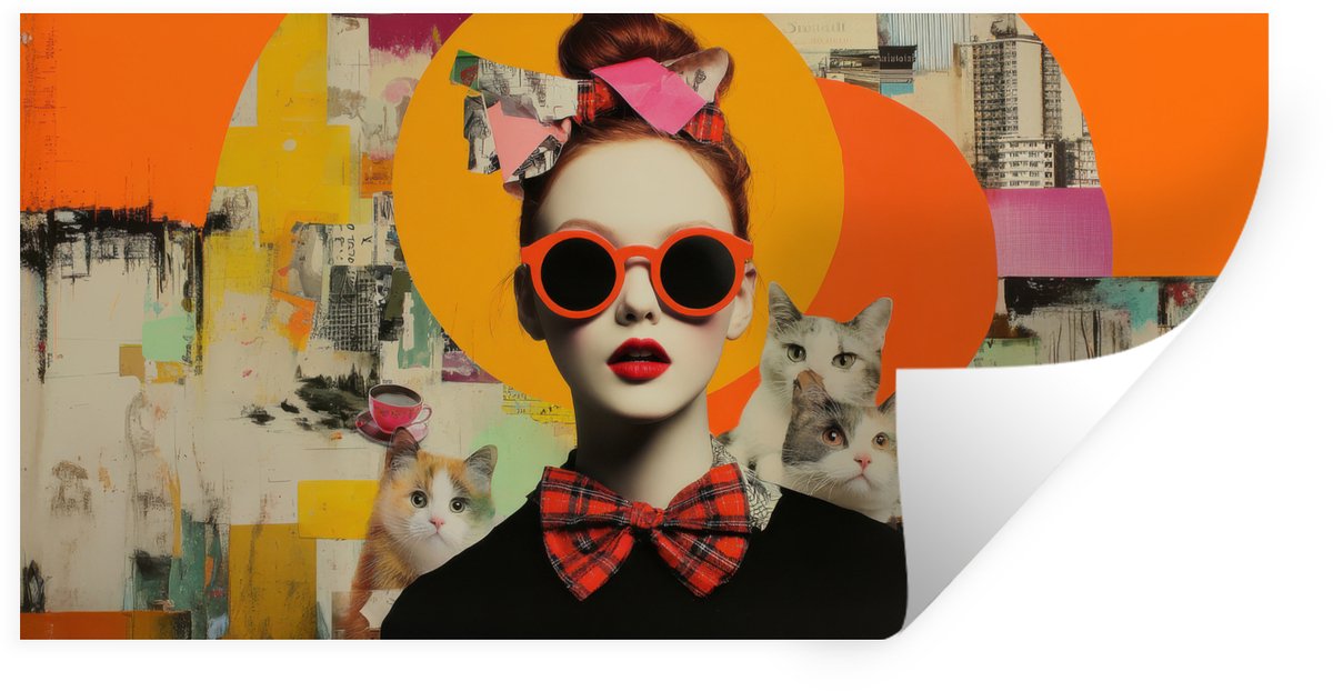 Muurstickers - Sticker Folie - Vrouw - Bril - Strik - Retro - 40x20 cm - Plakfolie - Muurs