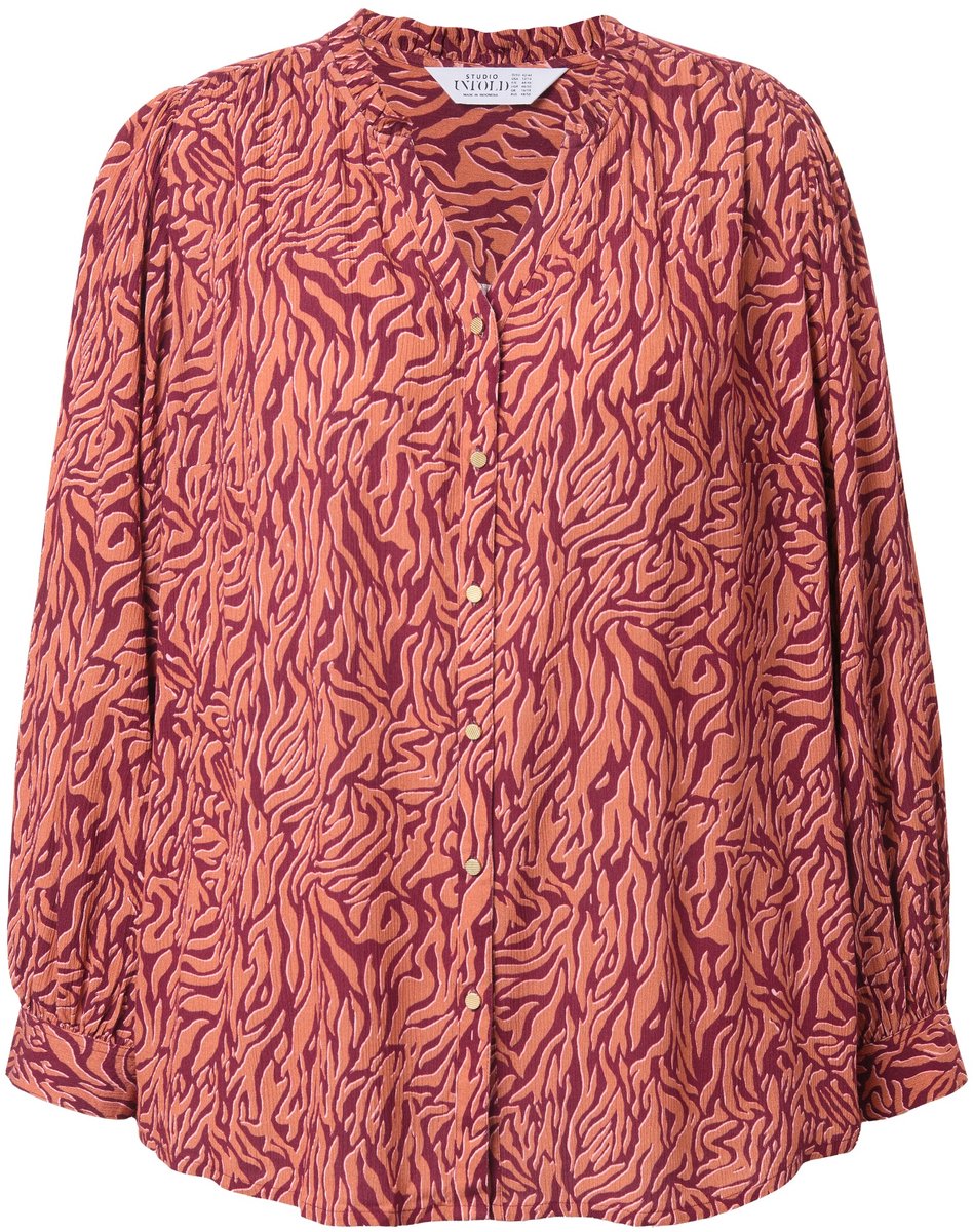 Studio Untold - Dames - Blouse ruimvallend model crêpe color zebra volants - Roze - Maat 46+