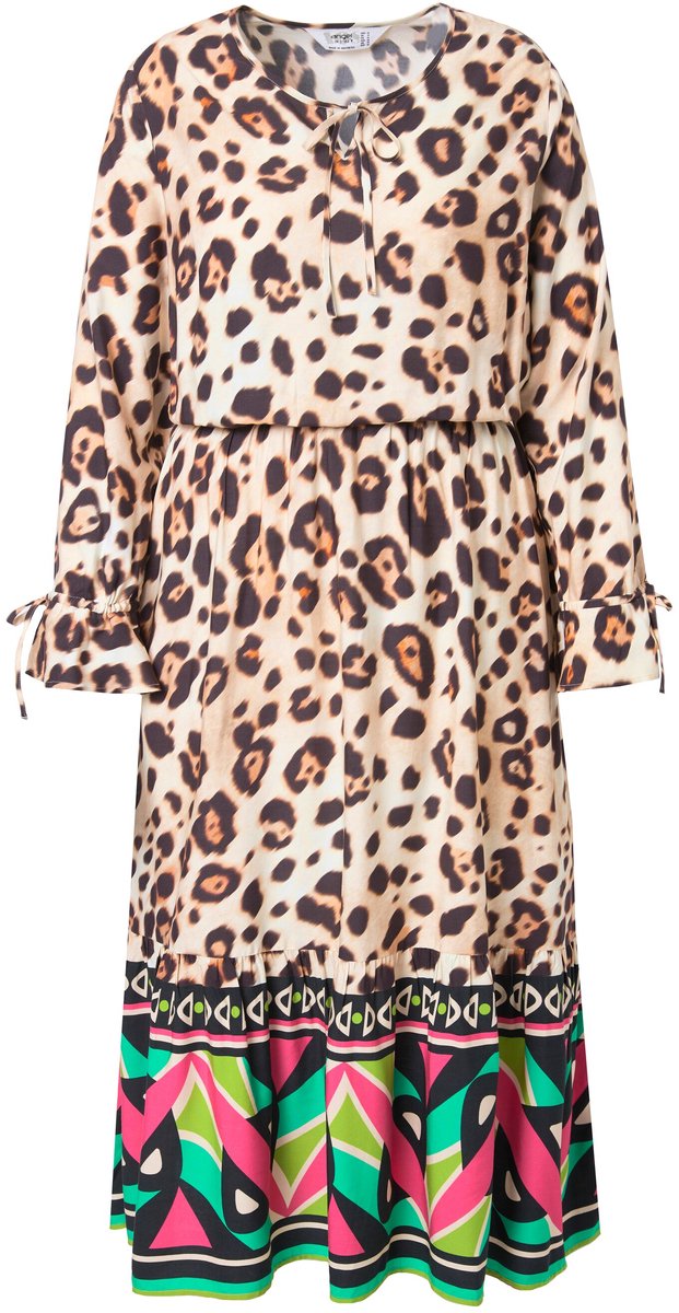 Angel of Style - Dames - Maxi-jurk A-lijn luipaardmotief zoomrand - Oude roos - Maat 42