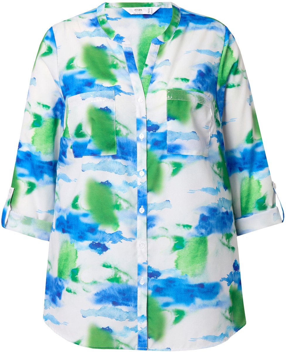 Angel of Style - Dames - Blouse Straight Fit batikprint pailletten - Mintgroen - Maat 54