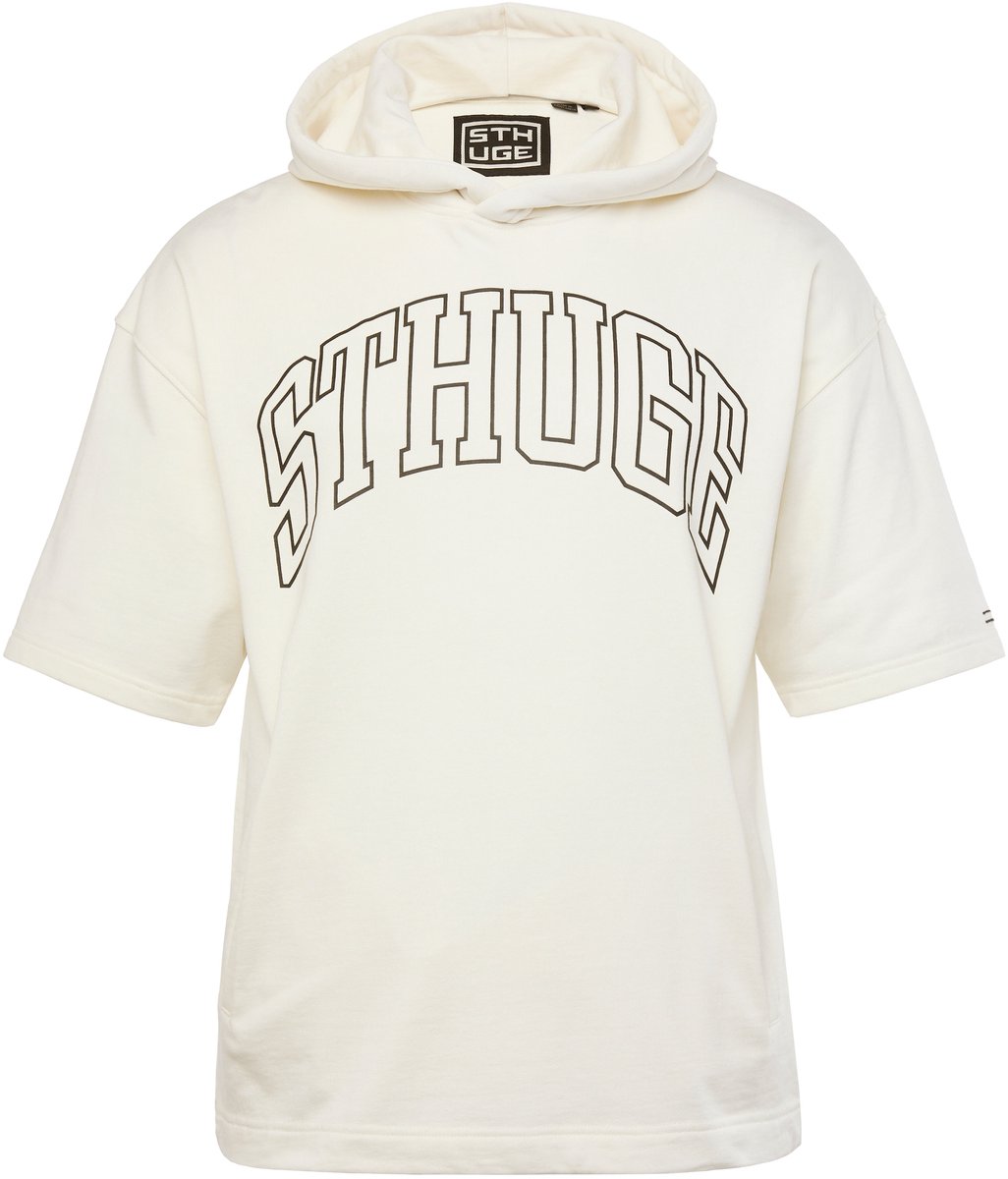 STHUGE - Heren - Hoodie halflange mouwen print op de borst - Licht zandkleurig - Maat 7XL