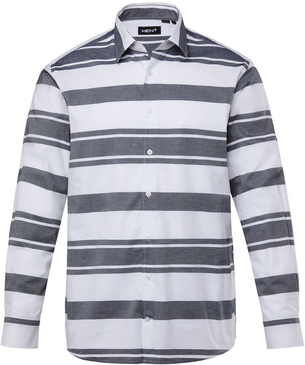 Men Plus - Heren - Gestreept overhemd lange mouwen kentkraag Comfort Fit - Sneeuwwit - Maat L