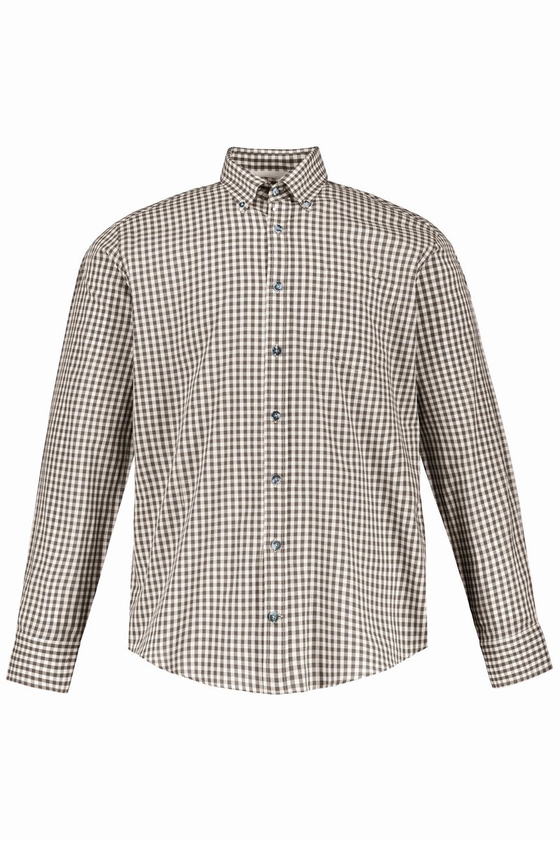 JP 1880 - Heren - Ruitenshirt traditionele kostuum lange mouwen buttondown-kraag - Donkerbruin - Maat 5XL