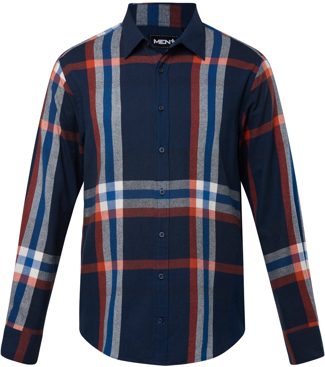 Men Plus - Heren - Geruit flanellen overhemd lange mouwen kentkraag - Navy blauw - Maat 6XL