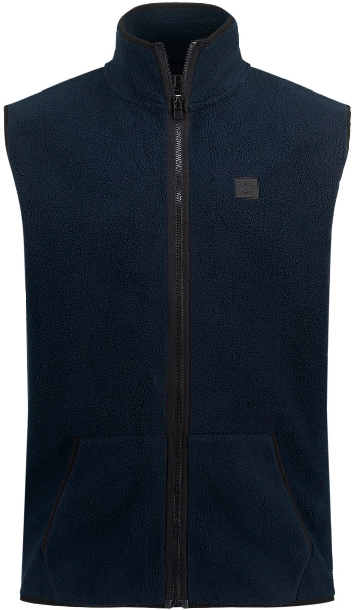 JP 1880 - Heren - Fleece vest buikfit opstaande kraag kangoeroezak - Navy blauw - Maat 6XL