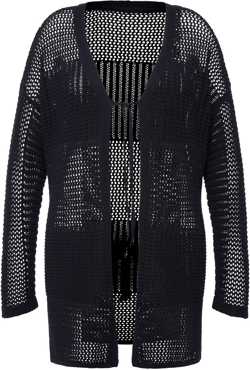 Ulla Popken - Dames - Vest opengewerkt breisel oversized V-halslijn - Marine - Maat 58+