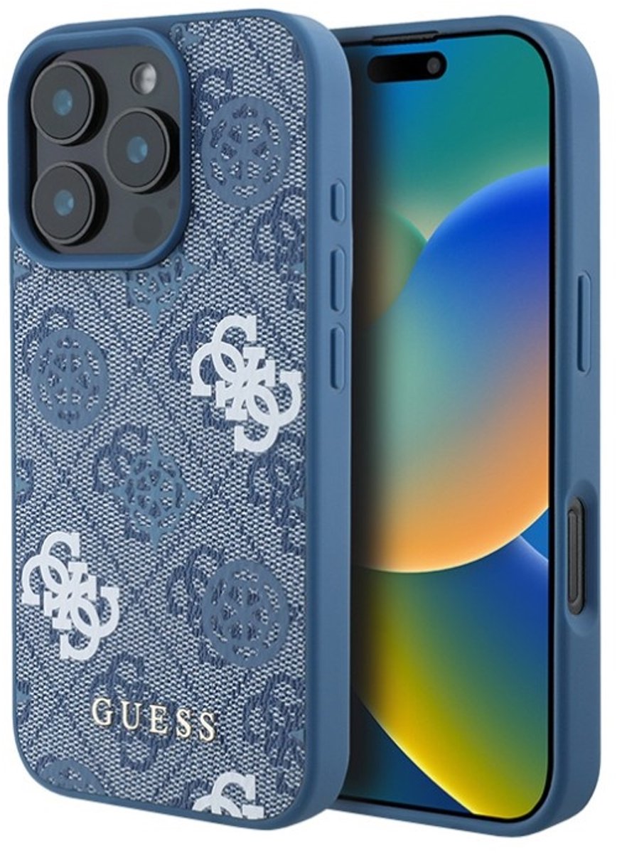 Guess Back cover - iPhone 16 Pro - Blauw - Slanke pasvorm - Verhoogde randen