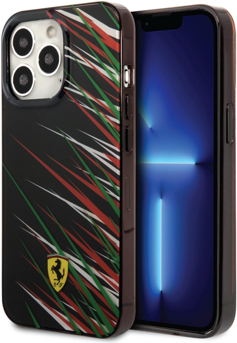 Ferrari Back cover - iPhone 14 Pro Max - Zwart - Sportief design met verhoogde randen