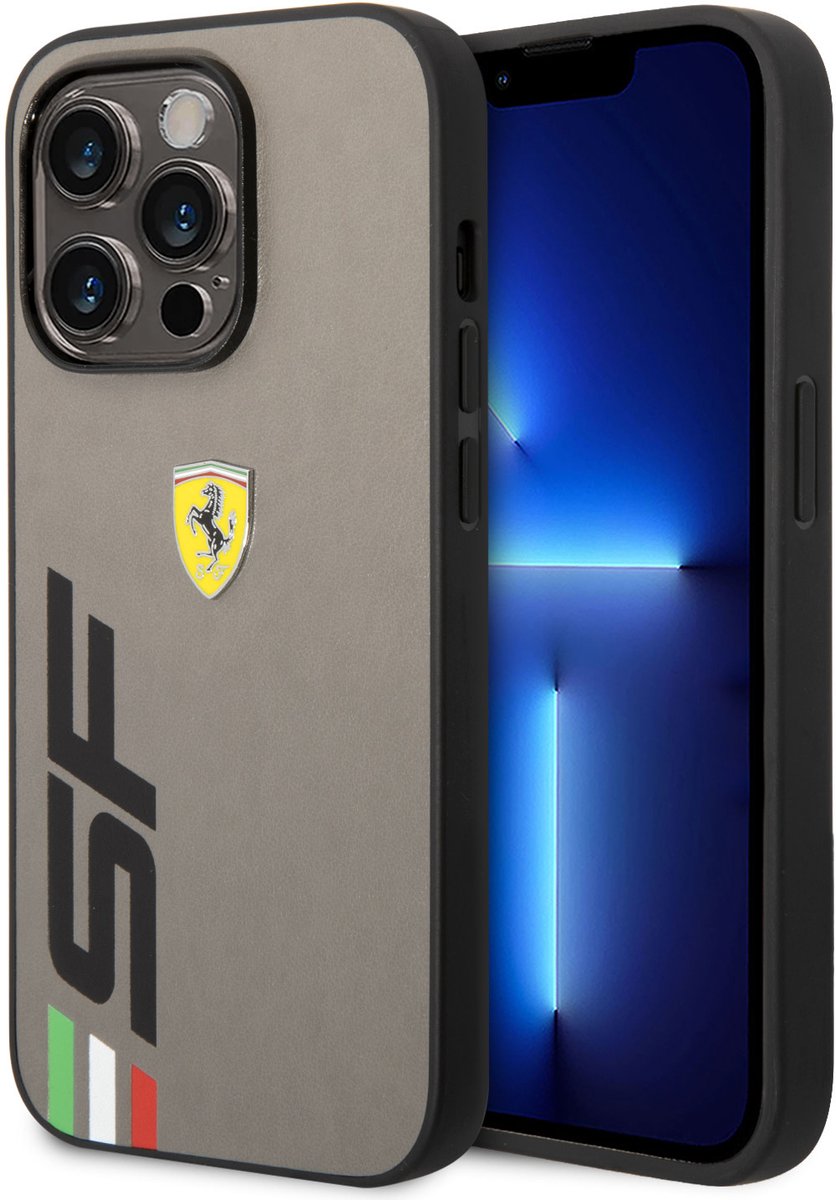 Ferrari Back cover - iPhone 14 Pro - Grijs - Schokabsorberende randen - Verhoogde cameraring