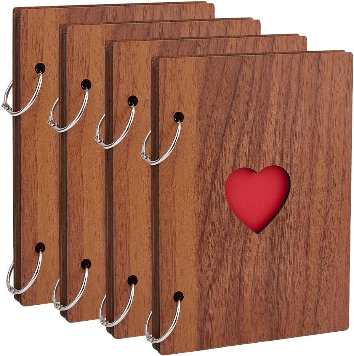 4 stuks houten verzamelalbum 16 x 12 cm - Liefdesherinneringsboek - 16 pagina's DIY foto bruiloftsgastenboek - Foto-collectiealbum cadeau voor familie - Afstudeerfeest