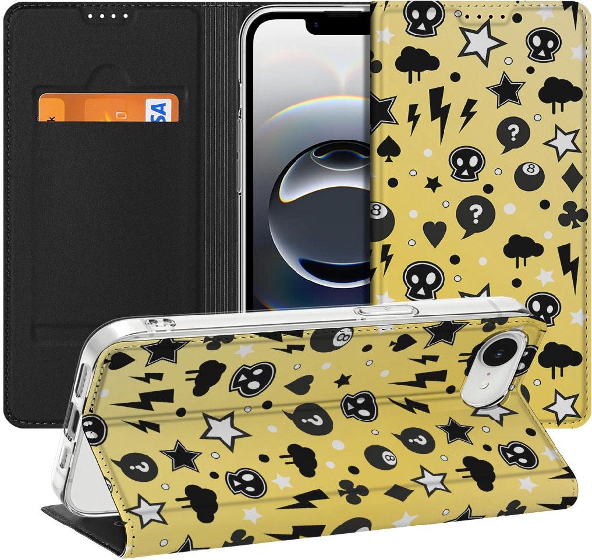 Mobiel BookCase Apple iPhone 16e/17e Punk Geel