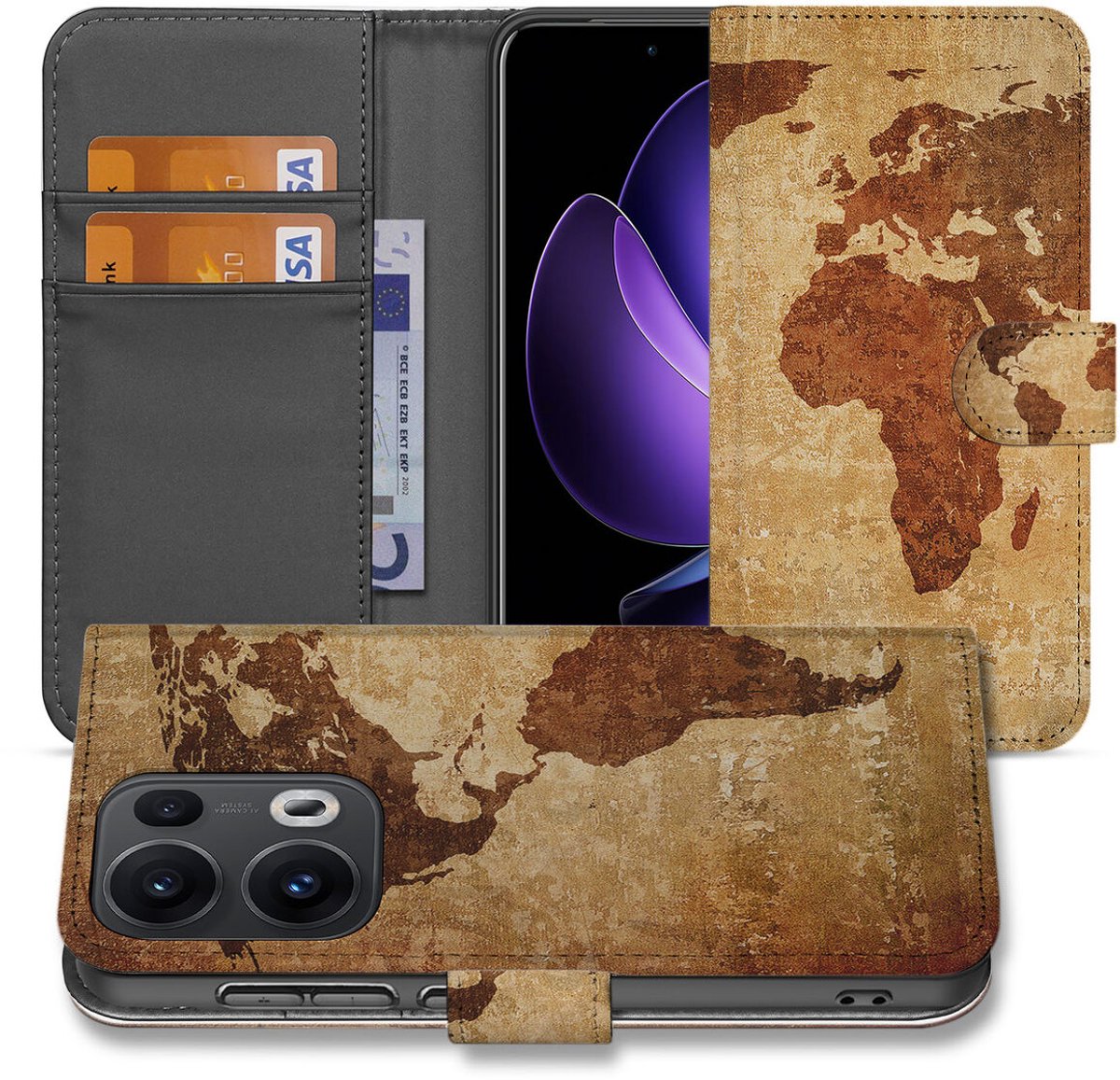 OPPO Reno 13 Pro Flip Cover Wereldkaart