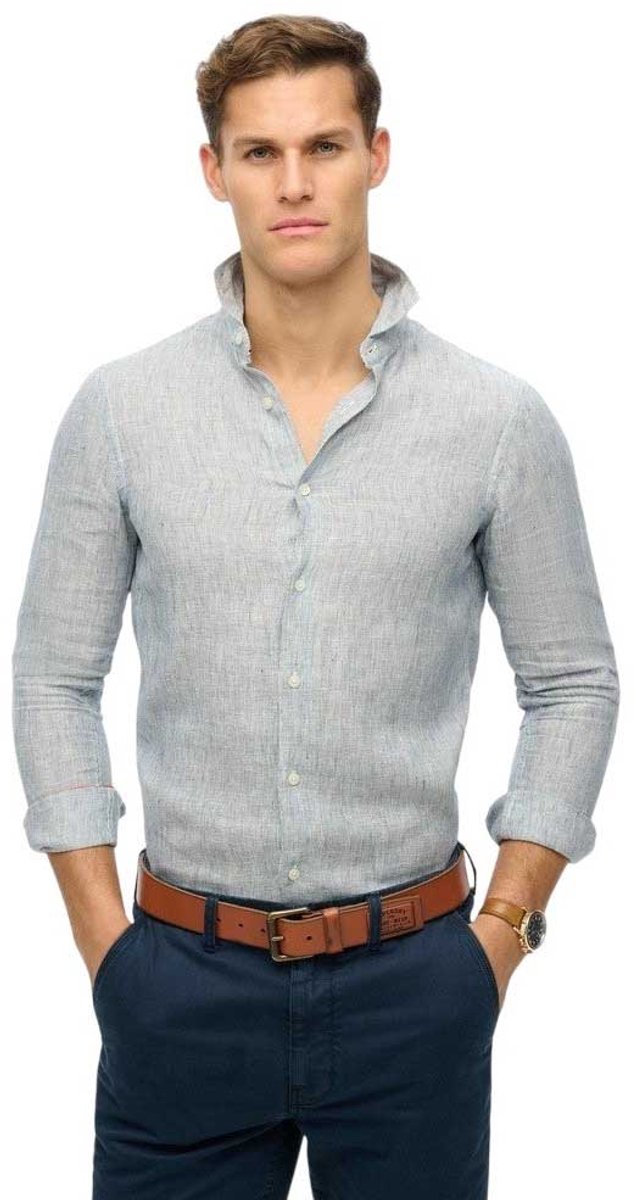 Superdry Linnen vakantie-overhemd met lange mouwen Heren Lange mouwen shirts Marineblauw