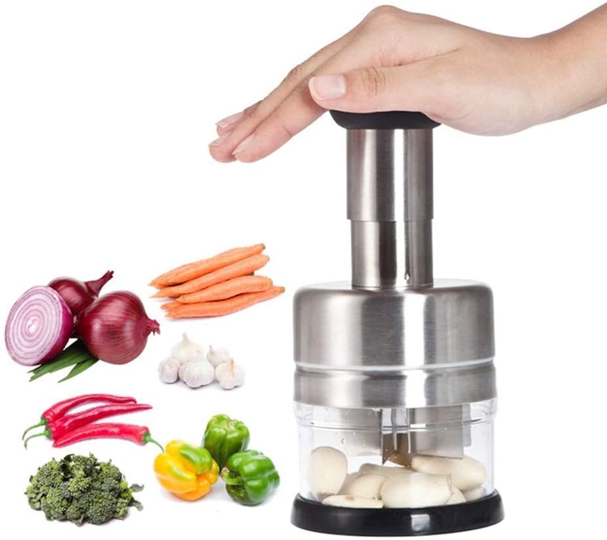 Knoflook Slicer - RVS Snijapparaat voor Groenten en Kruiden - 1 Stuks - Keukenhulpmiddel Zilver