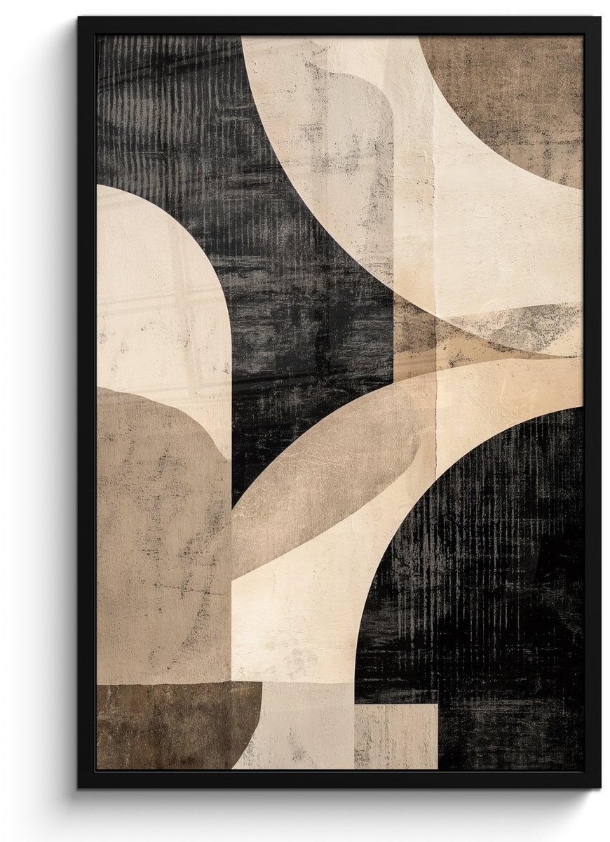 FrameYourWall Poster in lijst - Fotolijst 60x90 cm - Posters - Abstract - Vormen - Modern - Beige - Posterlijst zwart - Decoratie - Wanddecoratie woonkamer - Muurdecoratie slaapkamer