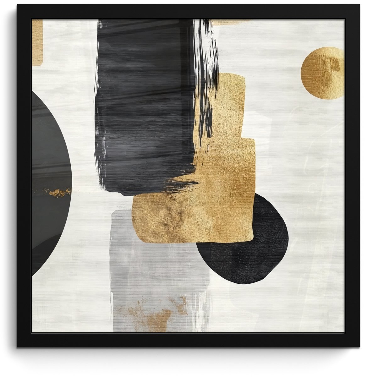 FrameYourWall Poster in lijst - Fotolijst 40x40 cm - Posters - Goud - Rechthoeken - Cirkels - Abstract - Posterlijst zwart - Decoratie - Wanddecoratie woonkamer - Muurdecoratie slaapkamer