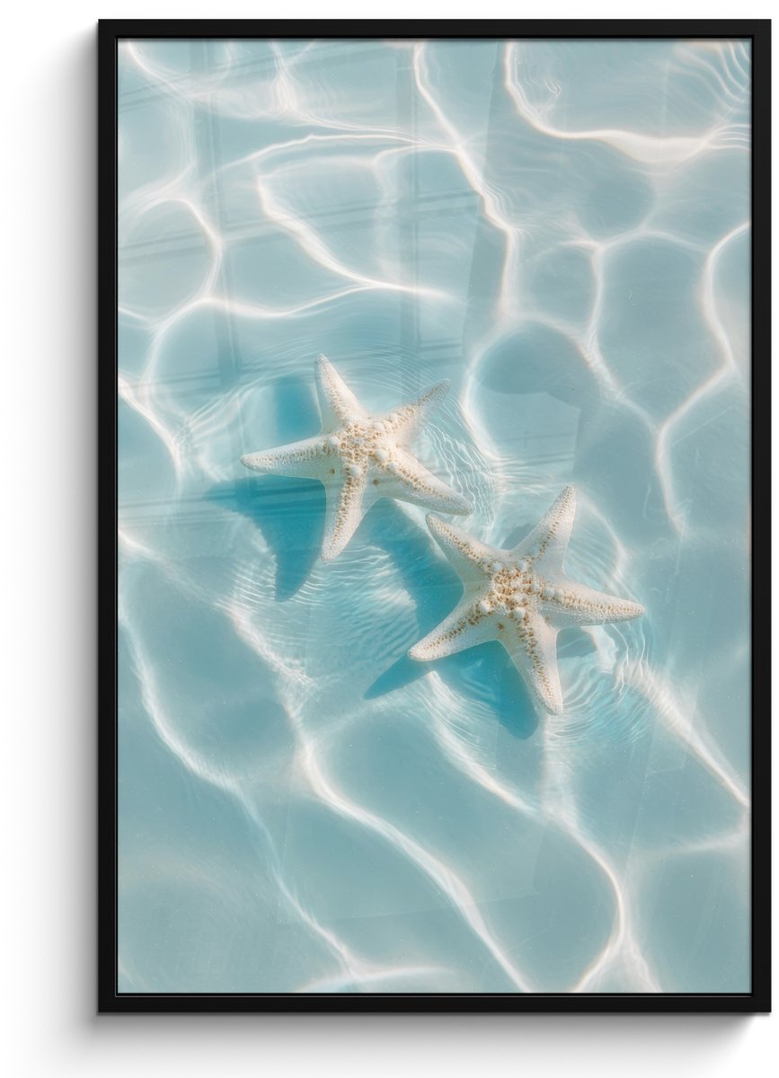 FrameYourWall Poster in lijst - Fotolijst 80x120 cm - Posters - Zeesterren - Golvend water - Rustgevend - Posterlijst zwart - Decoratie - Wanddecoratie woonkamer - Muurdecoratie slaapkamer