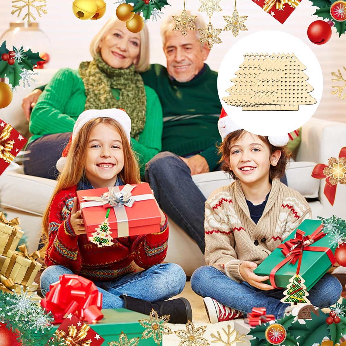 Kerst borduurset - Kerstboom borduren - DIY kerstknutsels - Borduurset voor volwassenen - Kerstboomversieringen - Houten kerstboom bladwijzer kruissteek - Kerstborduurset voor kinderen en beginners – foto 6
