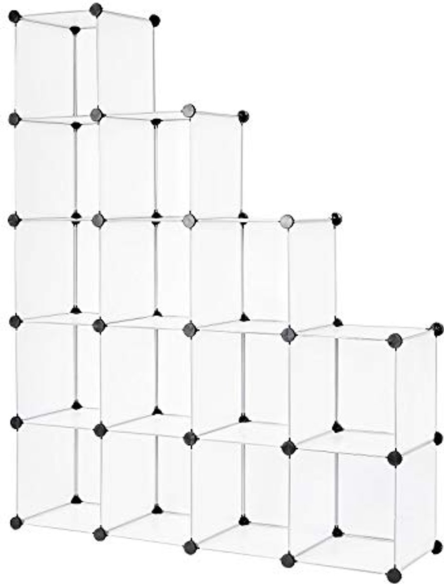 Transparant Schoenenrek van Kunststof met 16 Vakken - Modulaire Opbergoplossing