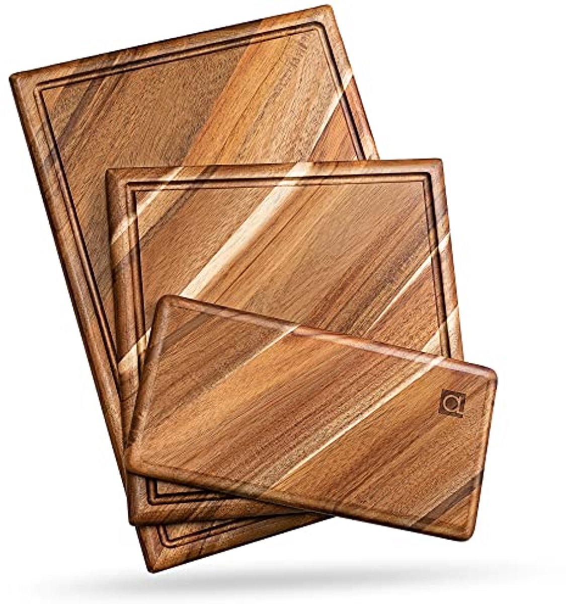 Houten snijplankenset met sapgroef - luxe keukensnijplanken van acaciahout (3 stuks)