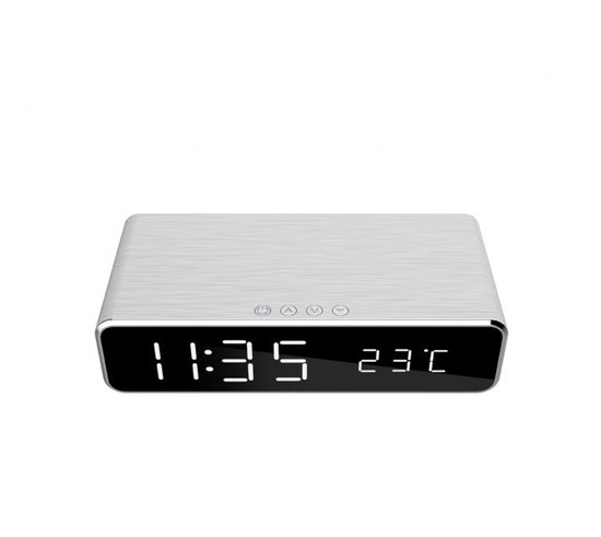 Gembird digitale wekker met draadloze oplaadfunctie - Zilver
