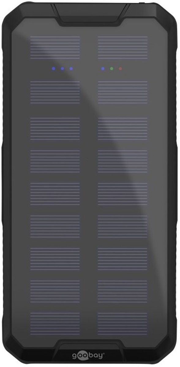 Goobay Powerbank Fast Charge Solar met 2x USB-A en 1x USB-C (max. 3A) - 20.000 mAh / zwart