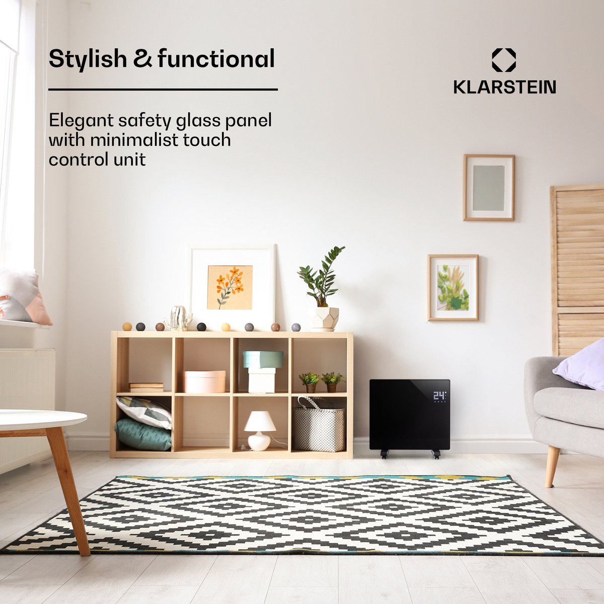 Klarstein elektrische kachel, convectiekachel met wielen, draagbare elektrische kachel, energiebesparend, slanke, stille elektrische kachel, vrijstaande elektrische radiator met thermostaat, 1000 W – foto 4