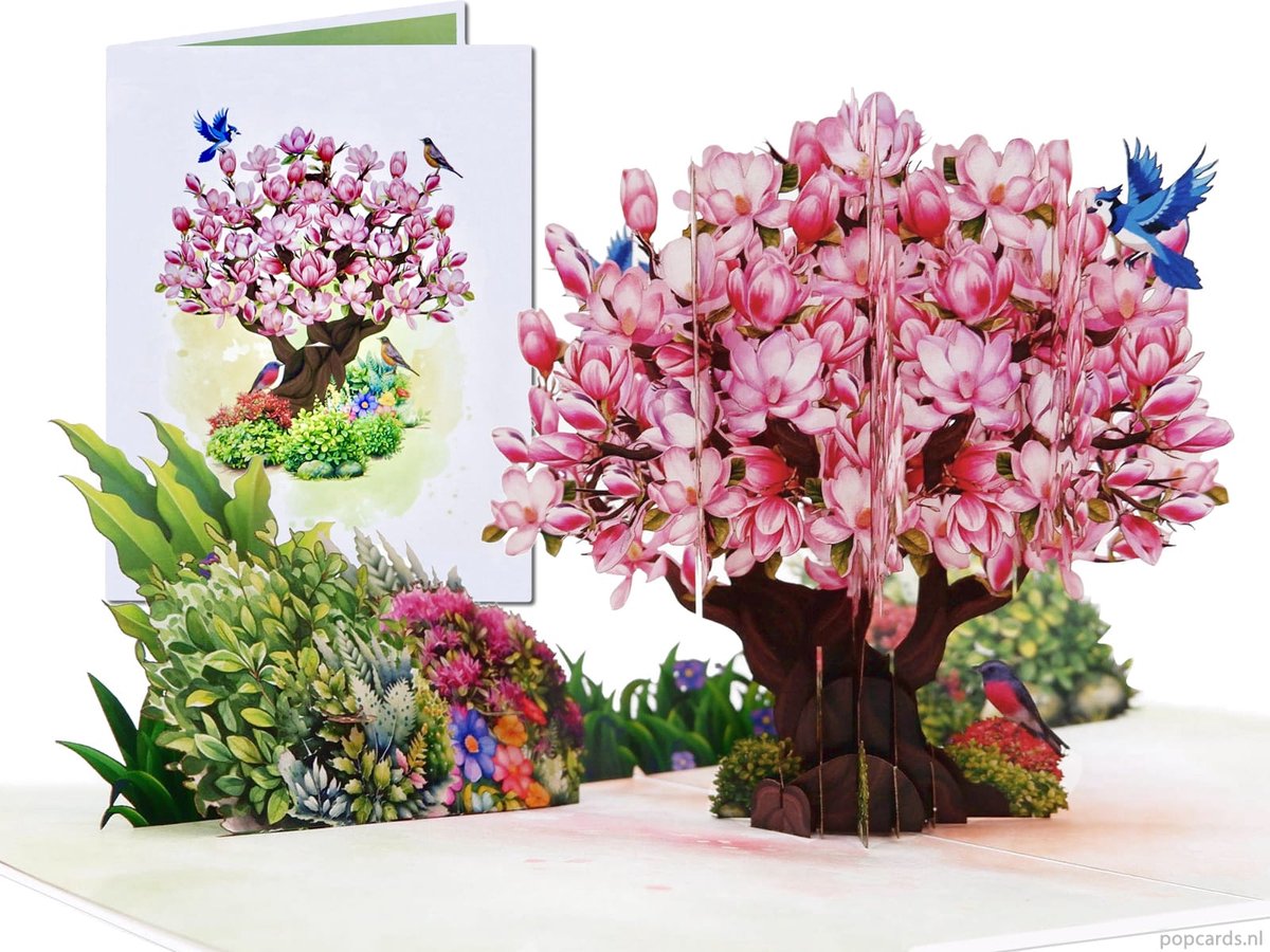 Popcards pop-up kaart - Luxe pop-up kaart met Bloeiende Magnolia Boom Sakura Kersenbloesem Bloesem 3D kaart wenskaart