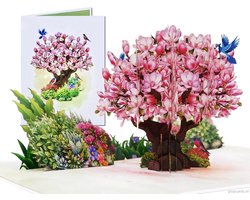 Popcards.nl pop-up kaart - Luxe pop-up kaart met Bloeiende Magnolia Boom Sakura Kersenbloesem Bloesem 3D kaart wenskaart