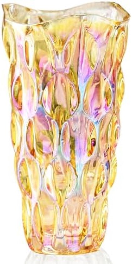 Gouden Glazen Bloemenvaas 24 cm Hoog Onbreekbaar Versterkt Modern Design Geschikt voor Rozen Boeketten en Tafeldecoratie