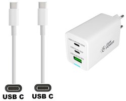 OneOne 65W super snellader met 3 poorten. Oplader met Sterke 0,5m USB C naar C kabel. PPS GaN PD lader adapter past op Chromebook laptop met USB C van Acer, Apple, Asus, Dell, HP, Huawei, Lenovo, Microsoft, MSI, Panasonic, Samsung, Toshiba.