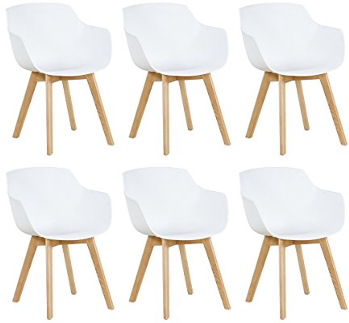 Set van 6 Scandinavische Eetkamerstoelen met Armleuningen - Modern Design voor Keuken, Woo