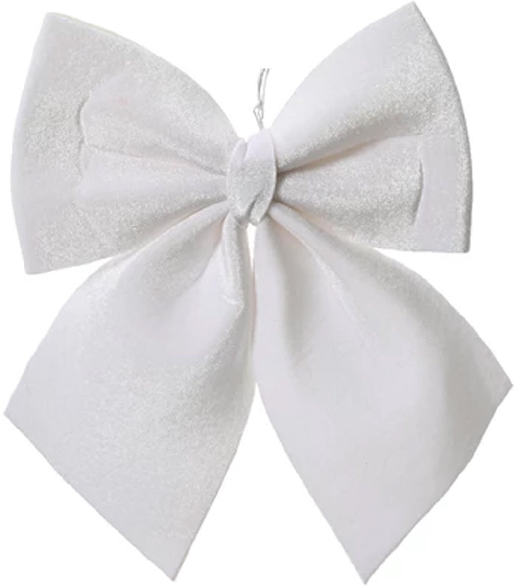 Decoris Deoratie strik - wit - polyester - glanzend - 24 cm -