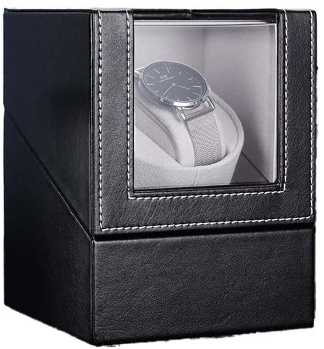 Zwarte vezel enkele watchwinder automatische watchwinderbox met stil, motorisch verstelbaar horlogekussen
