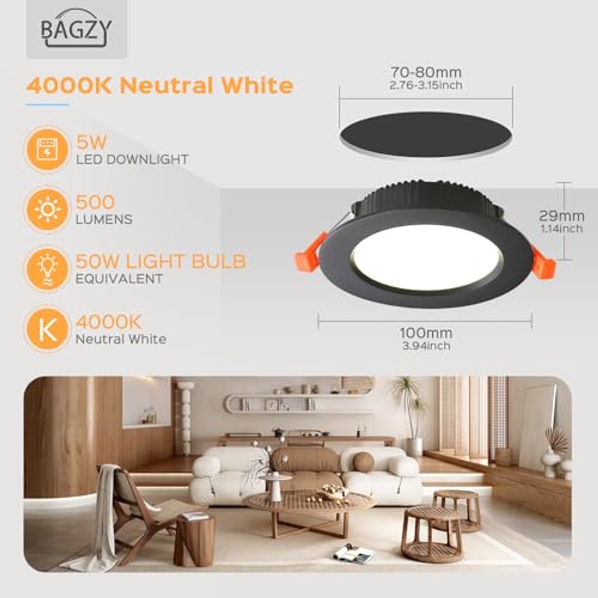 5x LED Verzonken Plafondlamp Inbouwspot 5W 4000K Natuurlijk Wit - Ideale Verlichting voor Badkamer, Keuken en Kantoor