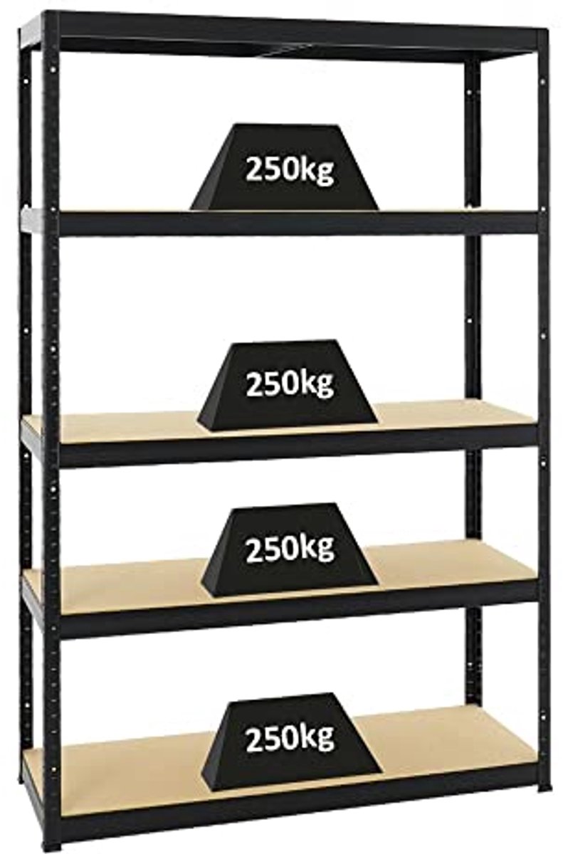 Zwart Rek voor Zware Lasten - 180 x 120 x 45 cm, Ideaal voor Garage en Werkplaats