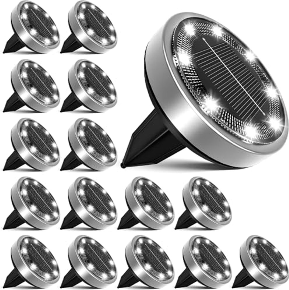 16 stuks vloerlampen op zonne-energie voor buiten en tuin - Waterdicht, Koudwit LED Tuinverlichting