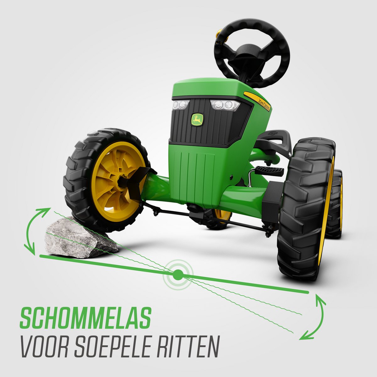 BERG Buzzy John Deere Skelter - Officieel licentieproduct - Verstelbare Stoel - Veilige en Stabiele Wegligging - Anti-Lek EVA banden - 2+ jaar - Groen/Geel — afbeelding 2