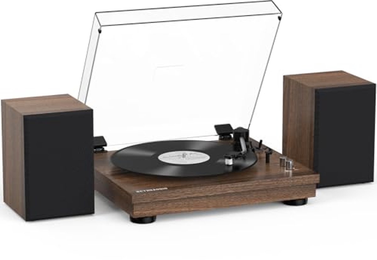 Vintage Vinyl Platenspeler met Bluetooth en 24W Stereo Luidsprekers - Draaibaar voor 33 en 45 Toeren